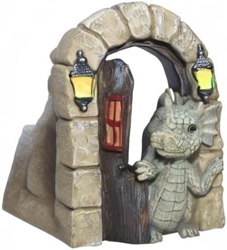 Dragon Garden Ornament Resin Craft Ornament Statue Fairy Door Yard Art Outdoor and Garden Solar Light Luminous Sand Open Door Dragon Wall Statue Outdoors Decor (Open The Door)