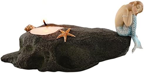 Top Collection Miniature Fairy Garden and Terrarium Statue, Mermaid Resting on Stone T-Light Candle Holder