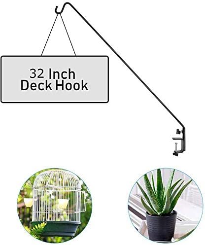 Ashman Deck Hook 32-Inch (2 Pack), Double Forged Solid Metal Single Piece Rod, Ideal for Bird Feeders, Plant Hangers, Coconut Shell Hanging Baskets, and Lanterns.