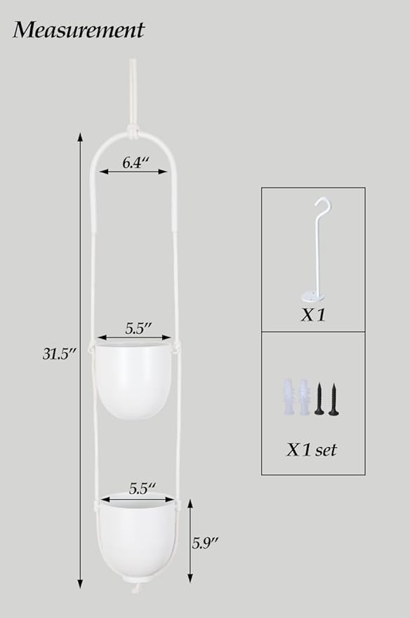 Hanging Planters 2 Tiers Metal Plant Hangers for Indoor Outdoor Plants Wall Ceiling Hanging Flower Pot Basket Holders Kitchen Room Decor(White)