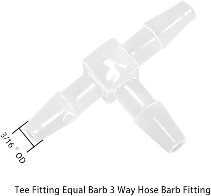 3/16" Tee Fitting Equal Barb 3 Way Hose Barb Fitting，Splicer Joint Mender Adapter Union Fitting for Fuel Gas Liquid Air (Pack of 5)