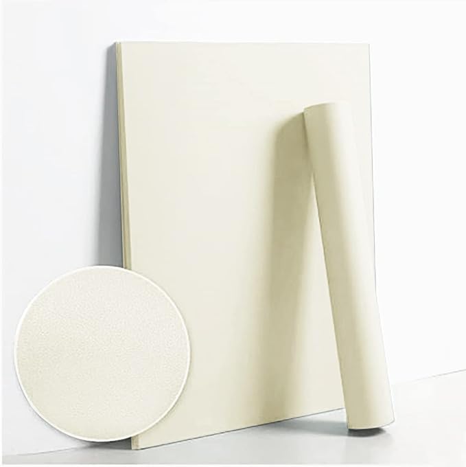 Dimoon 118''x17.7'' White Peel and Stick Wallpaper Contact Paper Modern Self Adhesive Wall Paper Removable Renter Friendly Textured Solid Color Shelf Cabinet Vinyl Roll (118''x17.7'',Cream White)