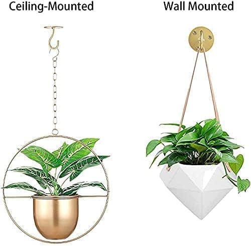 Ceiling Hooks for Hanging Plants- Metal Heavy Duty Wall Mounted Hangers for Hanging Bird Feeders, Planters, Wind Chimes, Include Professional Drywall Anchors (5 Pack) (Bright Gold)