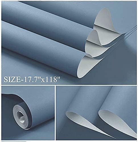 Dimoon 394''x23.6'' Blue Peel and Stick Wallpaper Contact Paper Modern Self Adhesive Wall Paper Removable Renter Friendly Textured Solid Color Shelf Cabinet Vinyl Roll (394''x23.6'',Blue Grey)