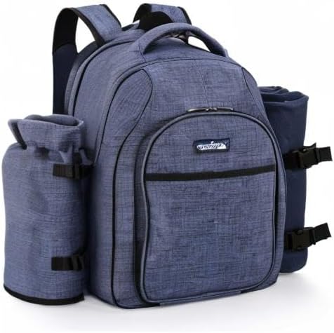 Apollo Walker Picnic Backpack Bag for 2 Person with Cooler Compartment, Detachable Bottle/Wine Holder, Fleece Blanket, Plates and Cutlery Set (2 Person, Navy)