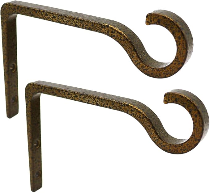 Hanging Plant Bracket 6inch Metal Plant Hook Shepherds Hook Decorative Wall Plant Hanger for Hanging Lanterns, Bird Feeder, Flower Basket, Home Decor Indoor & Outdoor (2, Gold Hammertone)