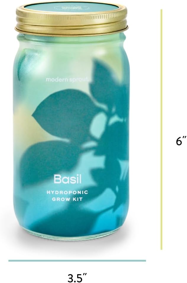 Modern Sprout Mason Garden Jar - Self-Watering Hydroponics Growing System Kit with Organic Herb Seeds - Jar Planter for Indoor Herb Garden - Seed Starter Kit - Home Decor & Gifting - Basil