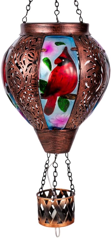 Cardinal Solar Hot Air Balloon Lantern with Flickering Flame Hanging Solar Lanterns Outdoor Waterproof,Metal Hot Air Balloon Lights for Patio Yard Party Garden Decor,Cardinal Gifts for Women