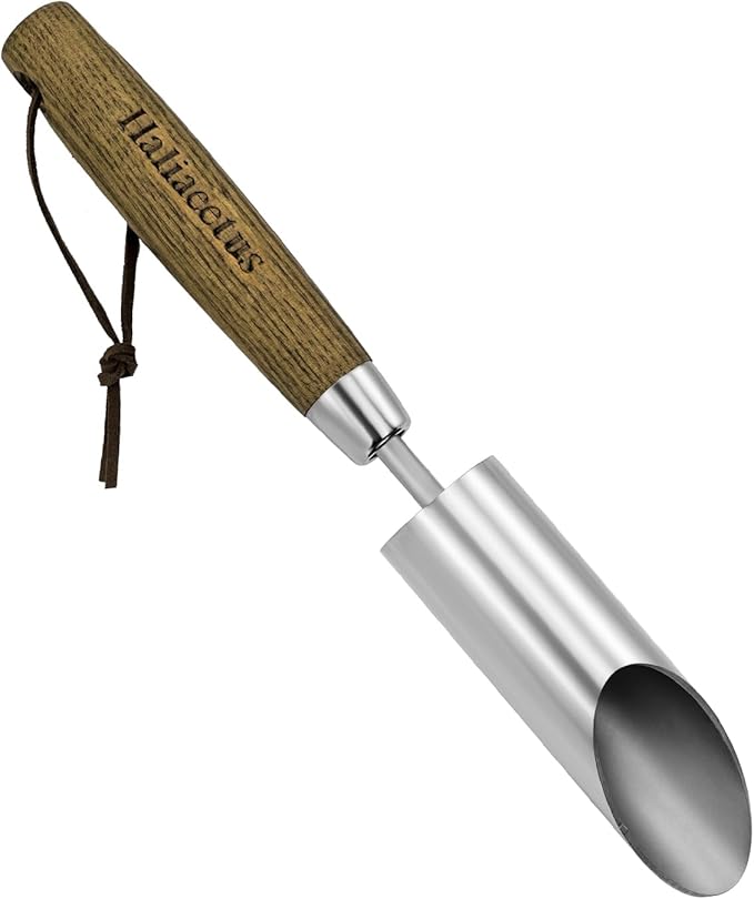 Haliaeetus Small Bulb Planter Tool, Sharp Edge Bulb Planter for Breaking Through Soil, Heavy Duty Stainless Steel Bulb Planter Tool, Small Bulb Digger with Comfortable Wood Handle for Seed Planting