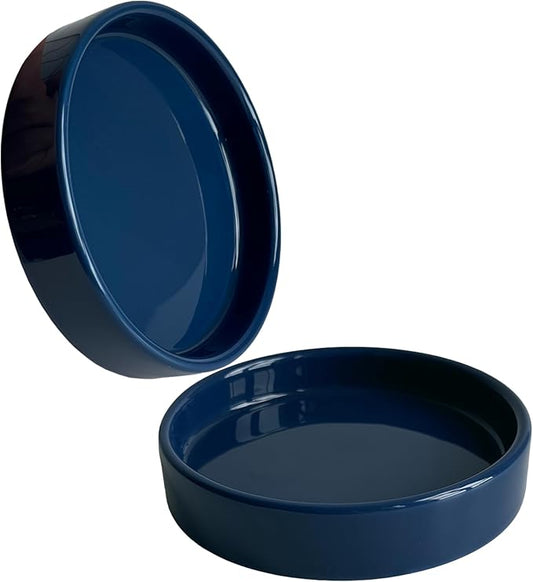 Ceramic Plant Saucer Plant Pot Tray 2 Pack 4.7 6 7 8 9 10 12 13 15 inch Blue, Planter Water Drip Trays for Plant Saucers Indoors, Thick Durable Sturdy Flower Pot Saucers for Glazing Pots Base