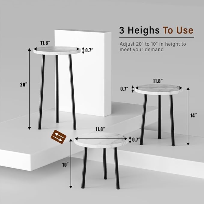 Plant Stand Indoor Tall: Corner Wood Plant Stand 2 Pack Mid Century Modern Decor - Small Round Plant Table for Indoor Plants - Outdoor Plant Holder for Patio Living Room Bathroom Office (White Marble)