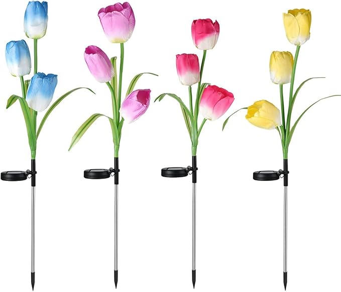 Veesee Solar Garden Stake Night Lights,Artifitical Solar Forever Tulip Flowers Lamp,Led Multi-Color Changing,Waterproof Landscape Lighting for Christmas Yard Lawn Patio Walkway Décor-Blue