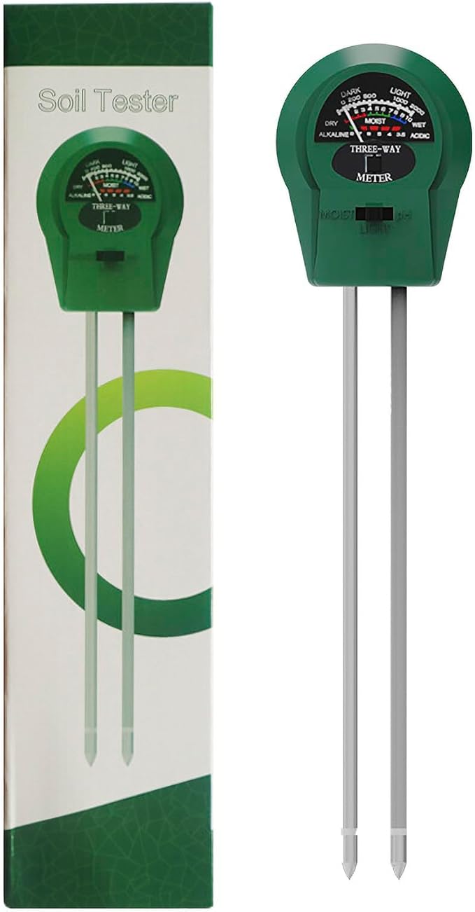 3-in-1 Soil pH Meter - Moisture, Light, and pH Tester for Garden, Lawn, Farm, Indoor & Outdoor Plant Care, Green