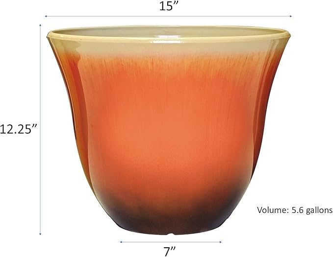 Classic Home and Garden Honeysuckle Resin Flower Pot Planter, Tequila Sunrise, 15"
