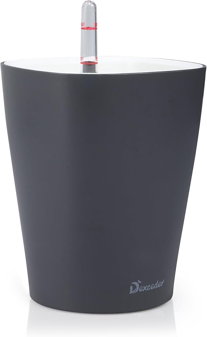 Dexceder 6x7 Self Watering Planter Indoor Outdoor, Matte Table Flower Plant Pot with Water Level Indicator (Slate Gray)