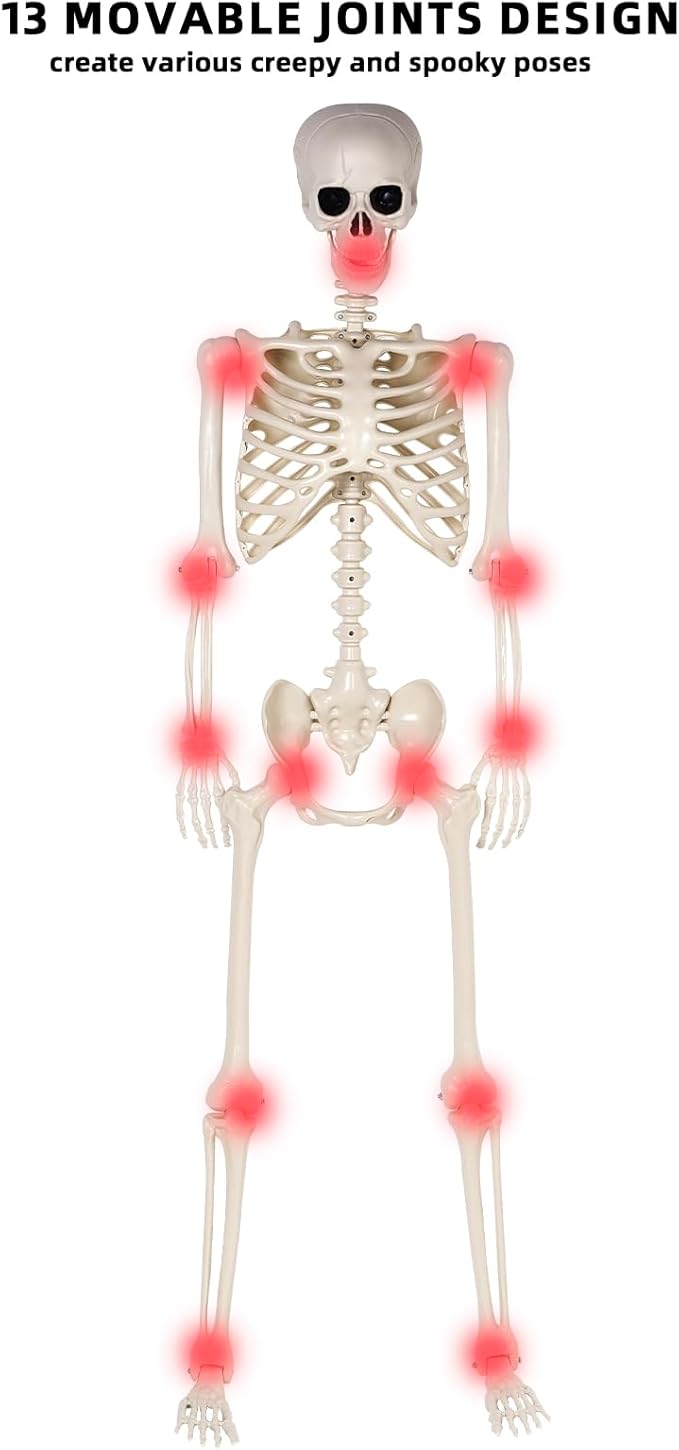 Halloween Skeletons Decorations - 5.4FT Life Size Posable Skeletons, Realistic Plastic Full Body Skeletons for Halloween Party Outdoor Haunted House Graveyard Decor