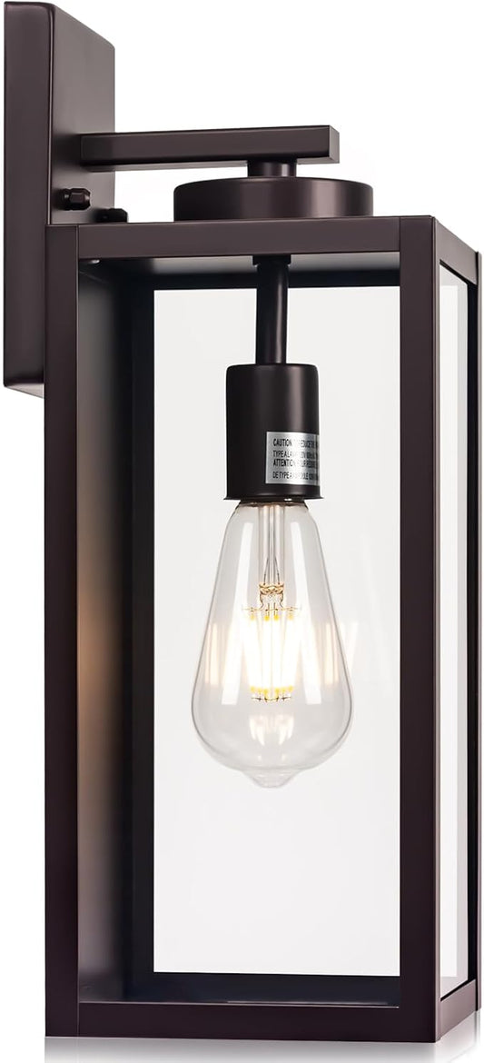 Oil-Rubbed Bronze Outdoor Wall Light Fixture, Large 16" ORB Exterior Wall Lantern, Farmhouse Porch Sconce Lighting, Modern Wall-Mounted Outside Lights for House, Garage, Patio Lamp