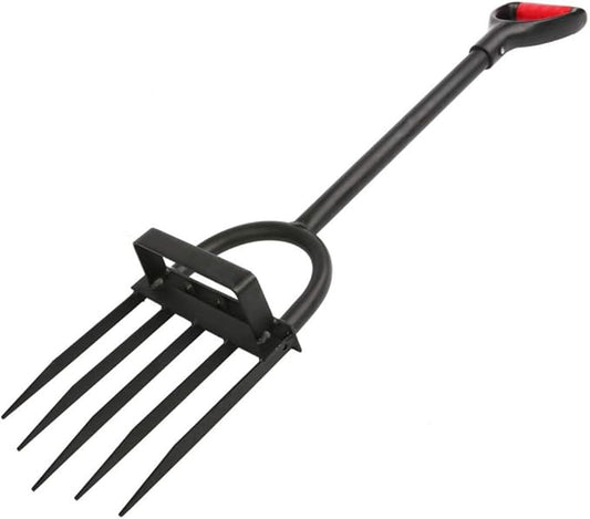 5-Tine Heavy Duty Pitch Fork for Gardening - Long Handled Digging Fork Garden Claw Weeder
