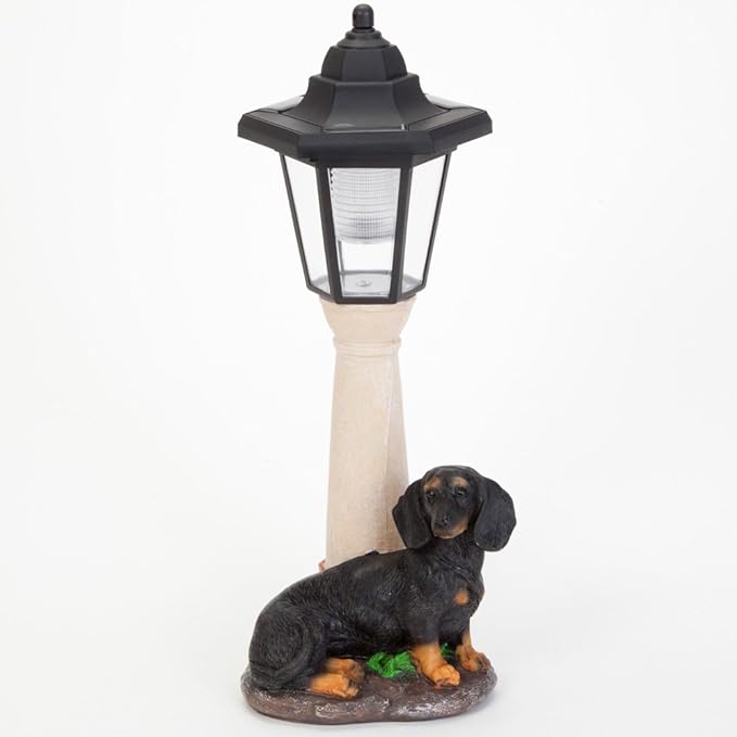 Bits and Pieces - Solar Dog Lantern-Solar Powered Garden Lantern - Resin Dog Sculpture with LED Light (Dachshund)