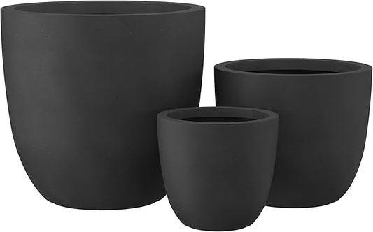 Kante 18",14",10" Dia Concrete Round Planters (Set of 3), Outdoor Indoor Large Planter Pots with Drainage Hole and Rubber Plug for Home Patio Garden, Black