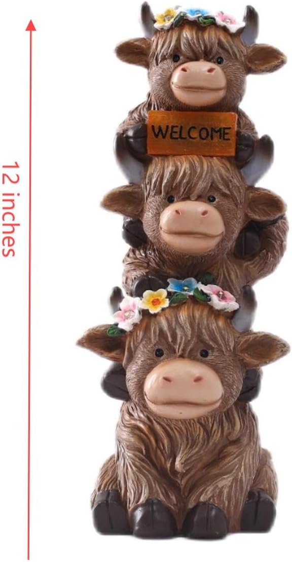 Solar Garden Statues Highland Cow Decoration,Highland Cow Figurine Outdoor Garden Decor Unique Gifts for Women, Mom, Grandma