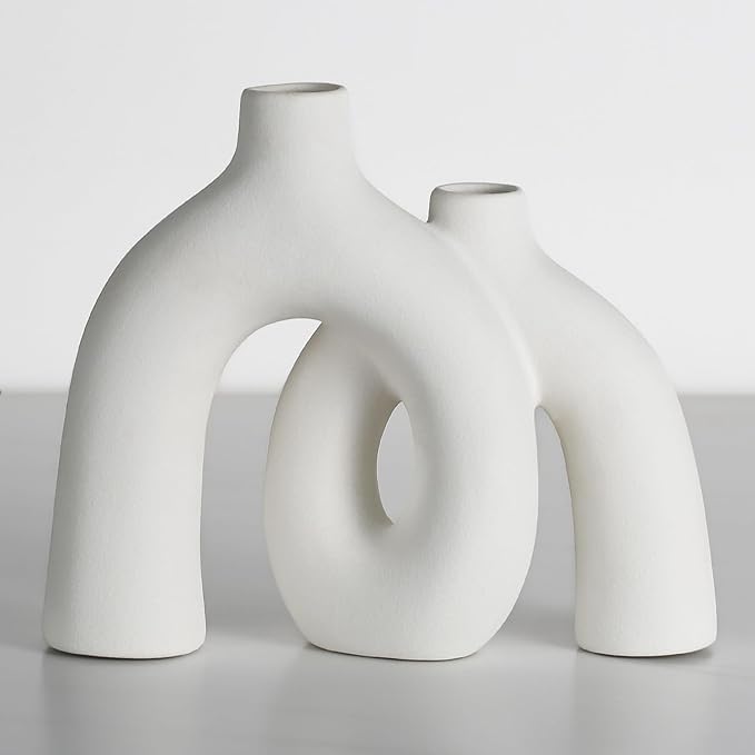 CEMABT Modern Nordic Boho Vase Set - Elegant White Matte Ceramic Home Decor for Living Room, Bookshelf, Mantel, Entryway Table & Console Décor | Shelf Decorations Gift