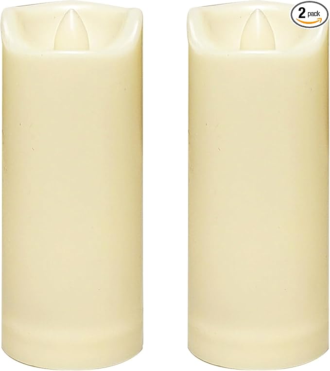 CANDLE CHOICE Waterproof Outdoor Battery Operated Flameless Candles with Auto Timer Flickering Plastic Resin Electric LED Slim Pillar Lights for Lantern Patio Garden Wedding Decorations 2”x5” 2 Pack