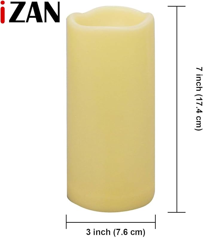 iZAN 1 PCS Outdoor Flameless LED Pillar Candle with Remote & Timer - Long Lasting Waterproof Flickering Battery Operated Electric Candle for Christmas Lantern Party Wedding Decoration 3"x7"