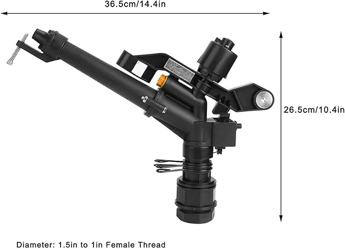 Rocking Arm Sprinkler, 1.5in to 1in DN25 Female Thread Adjustable 360 Degree Rotating Rocking Arm Impact Mini Sprinkler with Nozzle Set