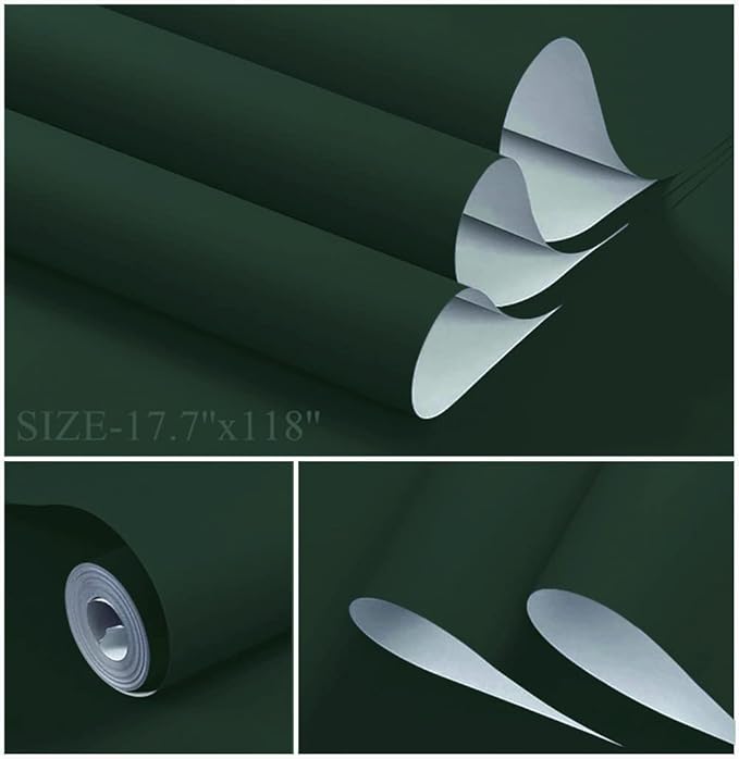 Dimoon 394''x17.7'' Dark Green Peel and Stick Wallpaper Contact Paper Modern Self Adhesive Wall Paper Removable Renter Friendly Textured Solid Color Cabinet Vinyl Roll (394''x17.7'',Emerald Dark)