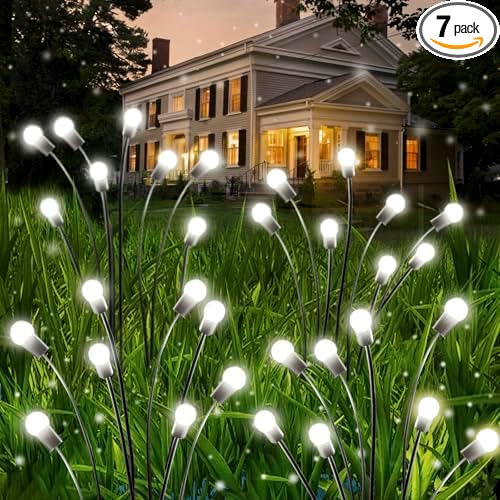 OZS 8Pack 64LED Solar Garden Lights - Solar Lights Outdoor, Solar Firefly Lights, Solar Swaying Light, Sway by Wind, Solar Fairy Lights Waterproof for Garden Patio Pathway Decoration(Cool White)