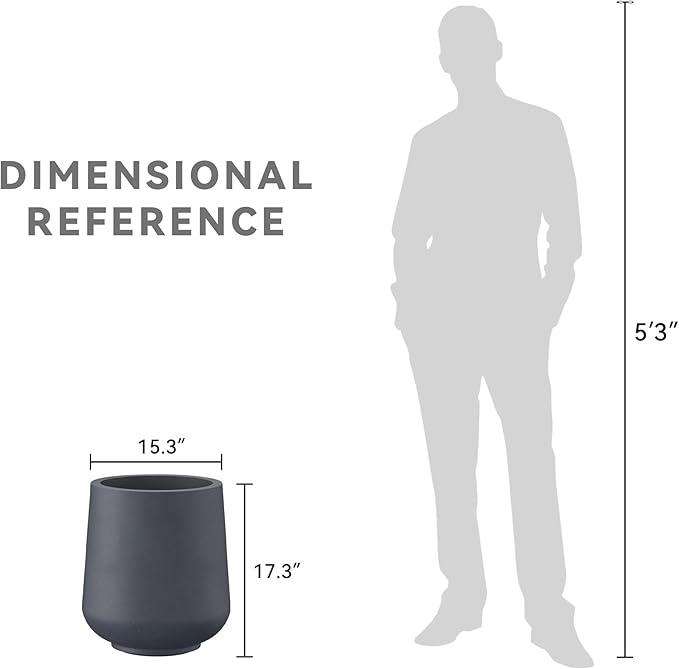 Kante 15.3" Dia Round Concrete Planter, Outdoor Indoor Large Plant Pots Containers with Drainage Hole and Rubber Plug for Home Garden Patio, Charcoal