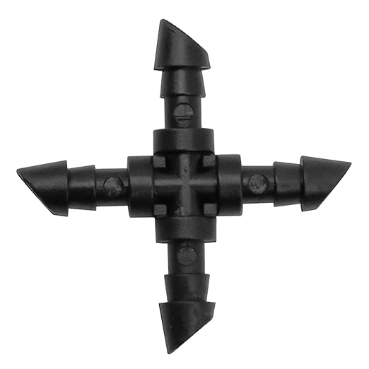 Connectors Automatic Drip Irrigation Kit Fit for 1/4 Inch Drip Irrigation Tubing Drip Line Cross Connectors for Garden Lawn Flower Pot (4-Way)