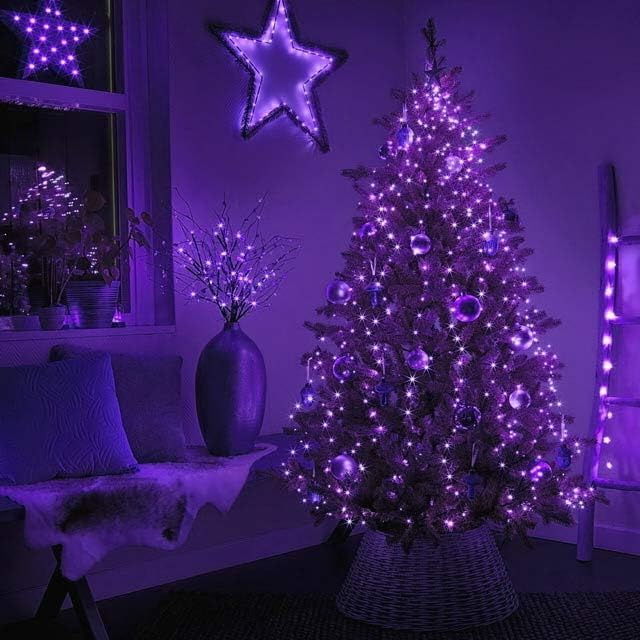 YEGUO 4 Pack Purple Solar Fairy Lights Outdoor Waterproof, Each 33ft 100 LED String Lights 8 Modes Silver Wire