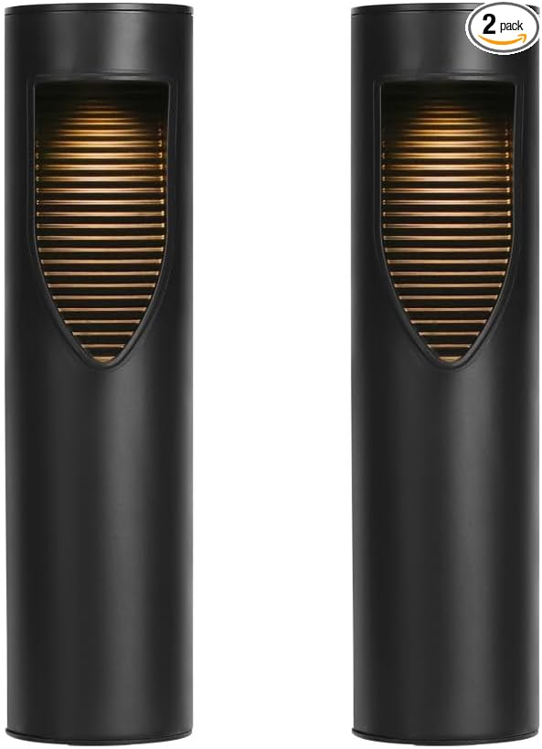 Techko Outdoor Solar Cylinder Bollard Path Lights, Modern Design, Waterproof IP65, Garden Lights for Landscape, Yard, Walkway, Pathway, Matte Black