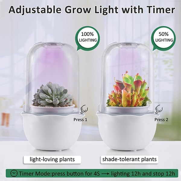 Smart Venus Fly Trap Terrarium Pot with Timer&Fan,Succulent Planter with Grow Light,Indoor Plant Pots Terrarium with Drainage Hole for Carnivorous Plants,Sundew Moss,Cactus(No Plant)