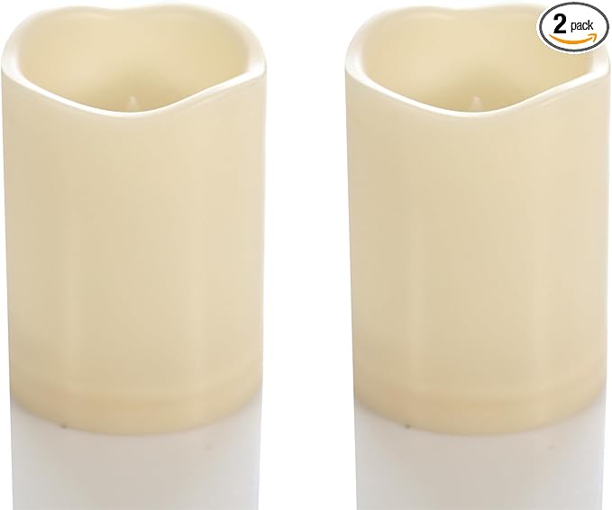 CANDLE CHOICE Waterproof Outdoor Battery Operated Flameless Candles with Timer Flickering Plastic Resin Electric LED Pillar Lights for Lantern Patio Garden Wedding Party Decorations 3x4 Inches 2 Pack