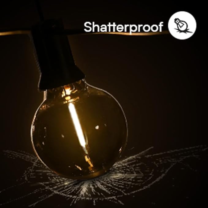 50FT LED Globe String Lights,Waterproof Hanging String Light with 25 Warm White Shatterproof G40 Bulbs(2 Spare), for Indoor/Outdoor Commercial Decor (50FT)