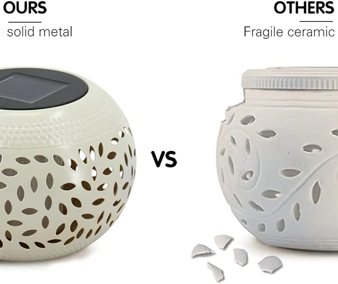 Solar Table Lantern Outdoor Waterproof- Dancing Flickering Flame Solar Powered LED Light,White Metal Desktop Decorative Lamp Auto On/Off Lighting Dusk to Dawn for Desk Patio Garden Pathway Yard