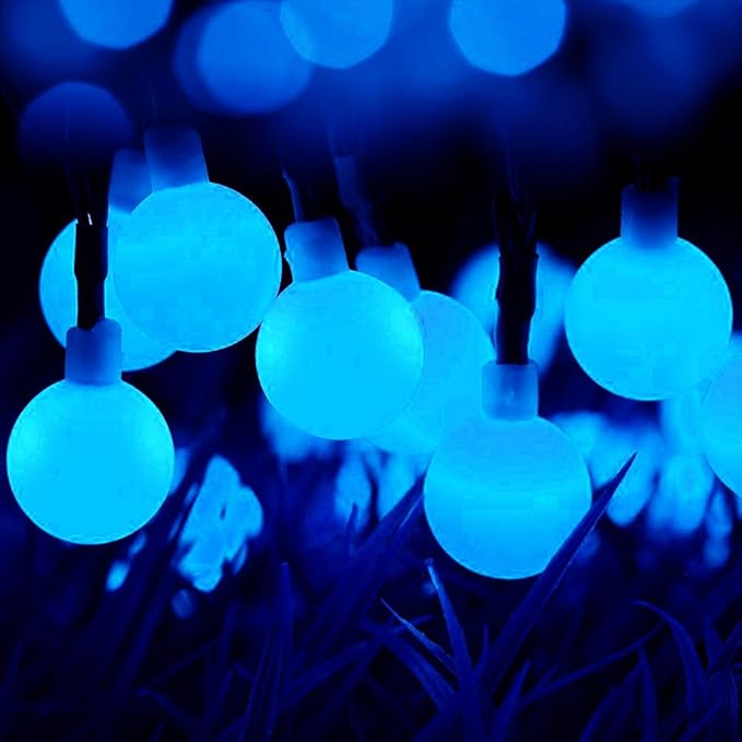 Globe Ball Fairy Lights, 50 LEDs 23ft/7M Solar Led Globe String Lights Waterproof with Two Lighting Modes for Garden Outdoor Party Christmas Decoration (Blue)
