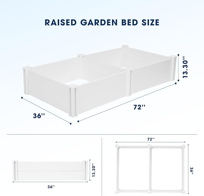 PASAMIC Durable Vinyl Raised Garden Bed, 6x3x1ft Raised Bed for Gardening, Planter Box with Open Bottom, Raised Garden Bed Outdoor, DIY Above Ground Garden Bed for Fruit, Vegetables, Herbs
