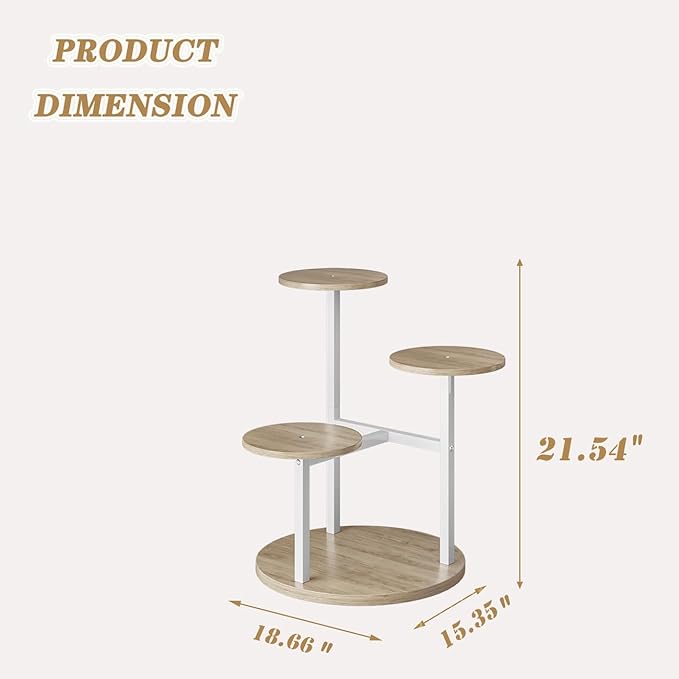 Plant Stand Indoor 4 Tier 5 Potted Multiple Flower Pot Holder for Patio Garden Balcony Living Room Corner (4 Tier White+Sonoma Oa)
