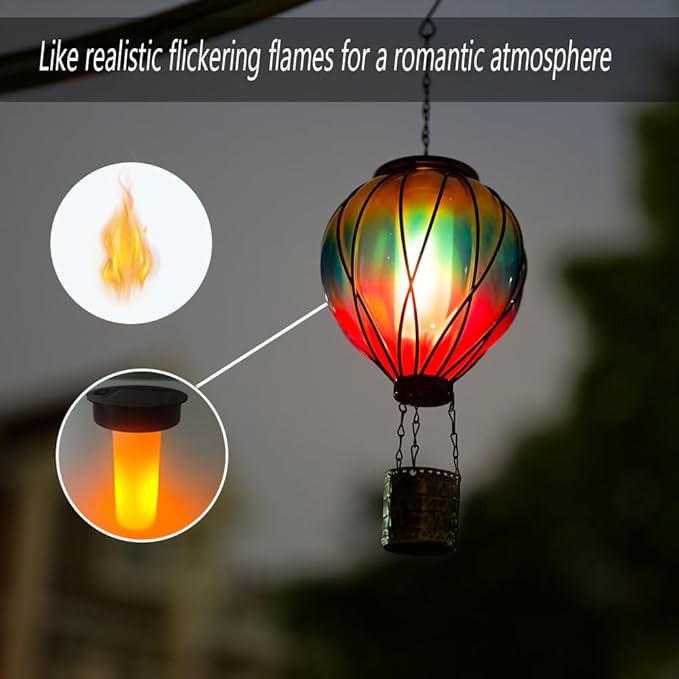 Pack of 2 Gradient Color Solar Hot Air Balloon Outdoor Lantern with Flickering Flame Hanging Outdoor Lantern Waterproof Decorative Solar Lanterns Light for Patio, Garden, Porch