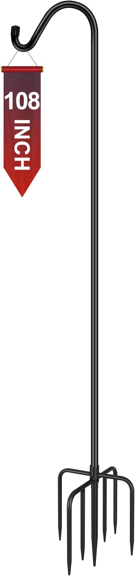 Gtongoko Tall Shepherds Hook for Outdoor, 108 Inch Bird Feeder Pole with 7 Prongs Base, 5/8 Inch Thick Heavy Duty Adjustable Garden Hook for Hanging Plant, Lantern, Hummingbird Feeder, 1 Pack