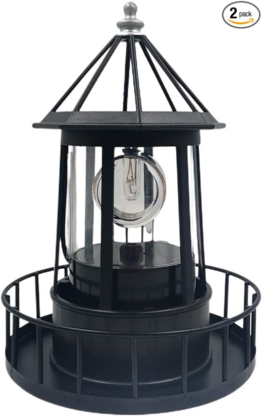 LED Solar Powered Lighthouse, 360 Degree Rotating Lamp, IP65 Waterproof LED Solar Lighthouse Garden Yard Outdoor Decor