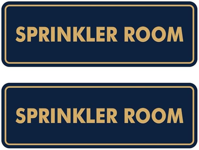 Signs ByLITA Standard Sprinkler Room Sign (Navy Blue/Gold) - Small 2 Pack