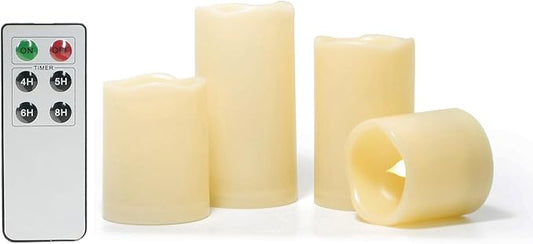 CANDLE CHOICE Outdoor Battery Operated Flameless Candles with Remote & Timer Waterproof Plastic Realistic Flickering Fake Electric LED Pillars for Lantern Garden Wedding Christmas Decorations 4 Pack