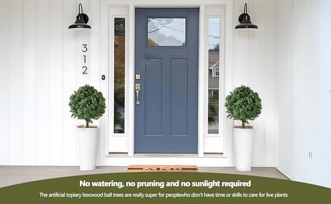 28" Artificial Boxwood Topiary Ball Trees with Ground Spike for Outdoor,Set of 2 UV Resistant Artificial Shrub Bushes,Artificial Plants,Fake Boxwood Plants for Indoor, Garden, Yard,Patio Décor