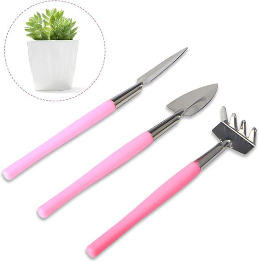 Mini Gardening Tools, 3Pcs Stainless Succulent Tools Kit Shovel Rake Trowel, 2 Colors Hand Shovel for Gardening for Indoor Small Plants, Succulents, Potted Plants, Bonsai (Purple)