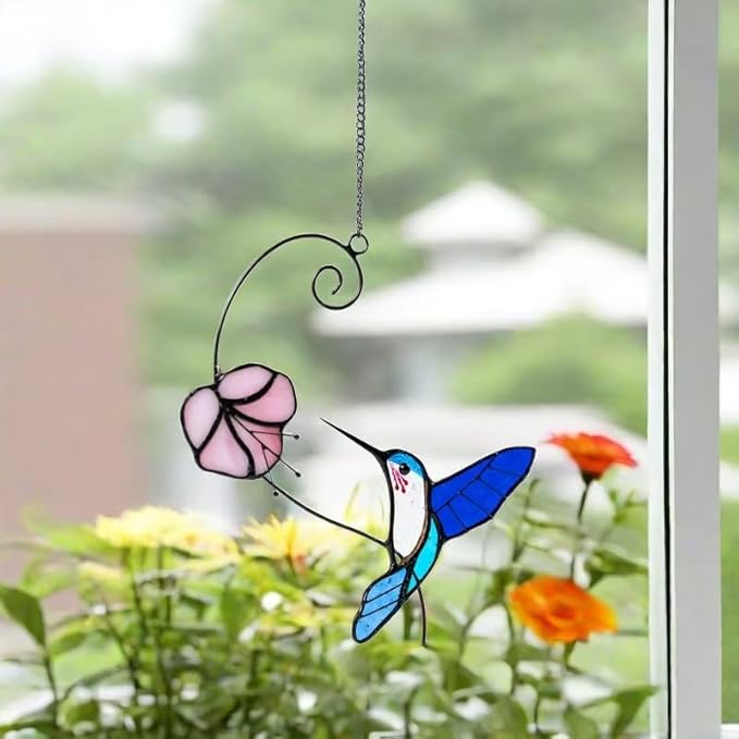 1PC Color Hummingbird Glass Window Ornaments, Garden Decorations, Hummingbird Light Catchers, Favorite Gardening Ornaments for Bird Lovers Sun Catchers.HDHXT